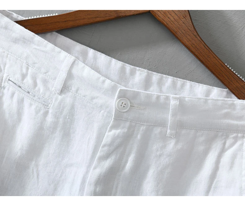 Linen Beach Shorts Mid Waist Men’s Summer Casual Business Straight Fit Pants