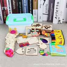 Дети Раннее детство обучающие деревянные граффити окрашенные формы набор паззл игрушка детский сад подарок инструмент для рисования