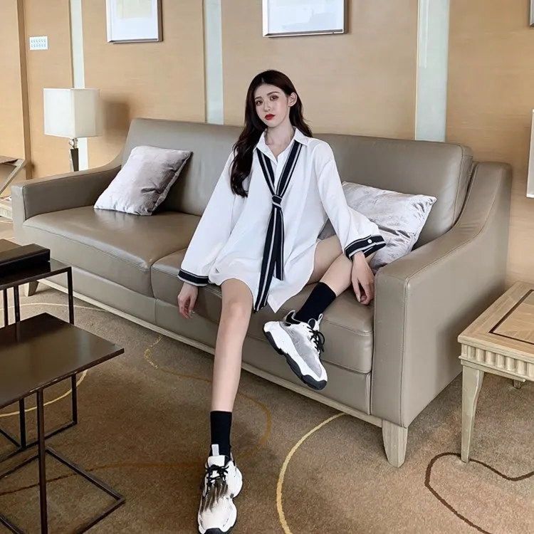 Блузки WHITNEY WANG для женщин, осень, модные уличные цвета, контрастные крутые резинки для девочек, шифоновая блузка, женские блузы рубашки топы