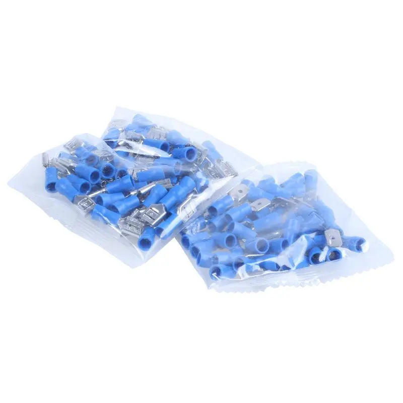 50 Pair Female&Male Spade Semi Insulated Electrical Crimp Terminal Connector Kit Blue