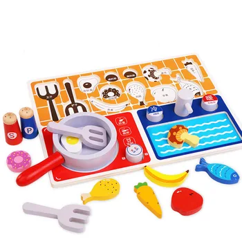

Funny Kids Pretend Chef Game Toy Wooden Cosplay Simulation Flat Kitchen Accessories Tools Children Puzzle Early Education Toys
