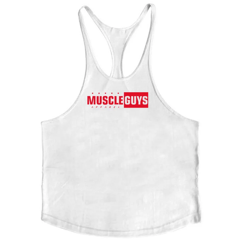 Muscleguys для бодибилдинга майка мужская Y back gym Майка для фитнеса мужская хлопковая майка для мускулистых мужчин рубашка без рукавов - Цвет: white150