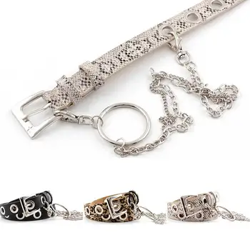 

New Row Hole Belt With Metal Chain For Men And Women Fashion Punk Style With Chain Decorative Belt For Jeans Pants Trousers