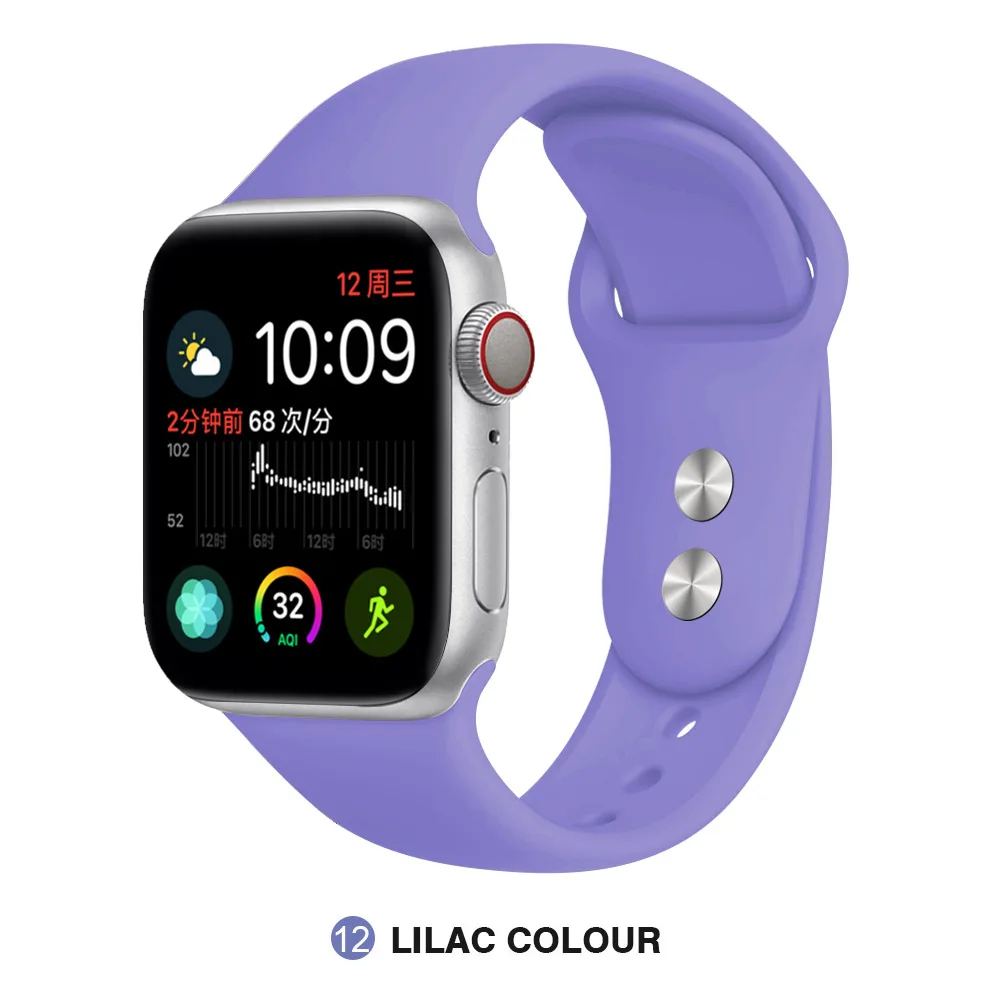 lilac color Ремешок для Apple 38 мм 42 мм iWatch 5 ремешок 44 мм 40 мм ремешок спортивный силиконовый браслет часы Apple correa 4 3 2 1 Аксессуары - Band Color: lilac color