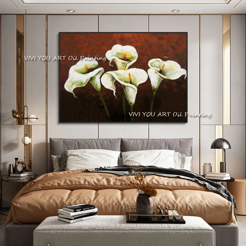 

100% Handmade Abstract Romantic White Flower oil painting Canvas Modern for Living Room Beautiful Pictures Home Decoration