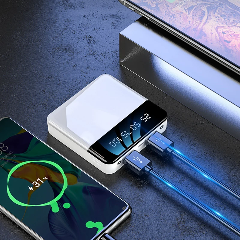 Мини пауэрбанк 20000 мАч для iPhone 8 Xiaomi Mi внешний аккумулятор быстрая зарядка со