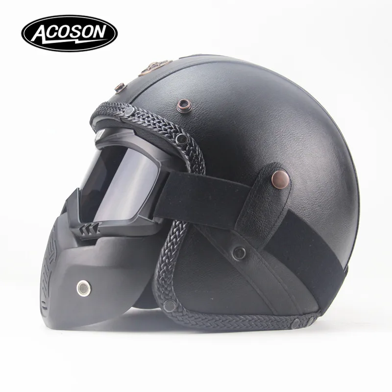 ПУ кожаные шлемы 3/4 Открытый мотоциклетный шлем винтажный мотоциклетный шлем с маской