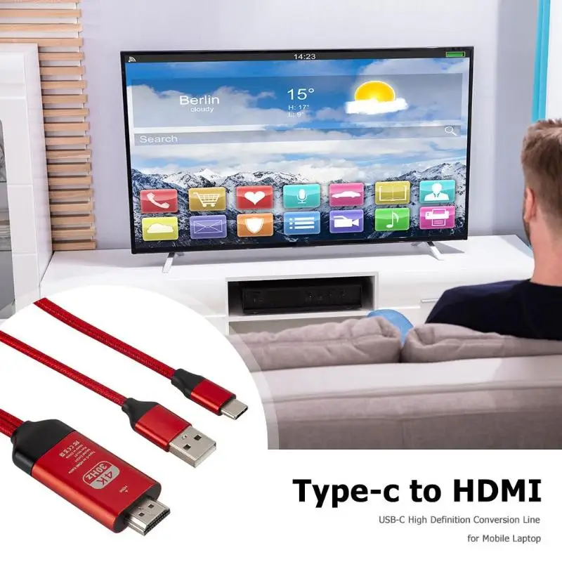 4K type-C к HDMI алюминиевый сплав 2 м кабель конвертера с USB для телефона ноутбука