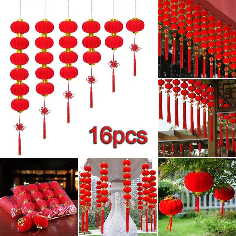 

16pcs Red Traditional Chinese Lanterns For Festival Wedding Hanging Lanterns Set