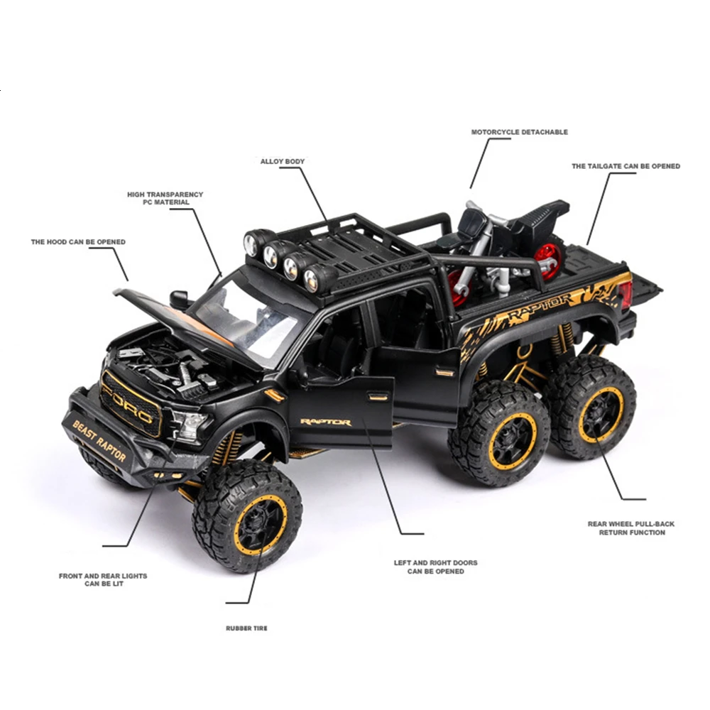 1:32 Ford Raptor F150 металлический корпус двери может быть открытая музыкальная с подсветкой машина литья под давлением игрушечный транспорт горячая модель колеса автомобиля