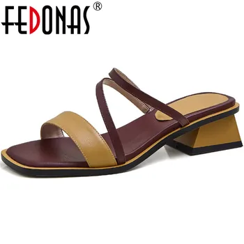 

FEDONAS Lace Up Multi-Colored Sandals For Girl 2020 Summer Newest Genuine Leather High Heels Female Slippers Party Shoes Woman
