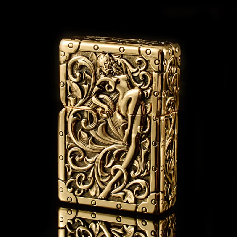 

Крупная масляная Зажигалка Chief Flower Fairy из чистой меди, ретро рельефная керосиновая ретро-зажигалка