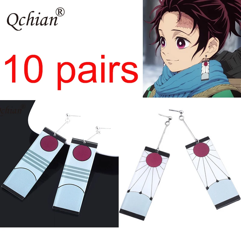 

10 Pairs Japanese Anime Demon Slayer Cosplay Prop Kimetsu no Yaiba Tanjirou Kamado Earrings Cosplay fans Accessores Wholesale