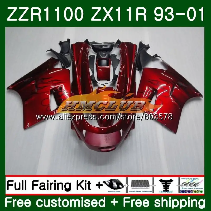 ZX11 для KAWASAKI NINJA ZX-11R 1100 ZX11R 93 94 95 96 97 29CL. 0 ZZR1100 ZX 11R 1993 1994 1995 1996 1997 Обтекатели красный blk пламя - Цвет: No. 1