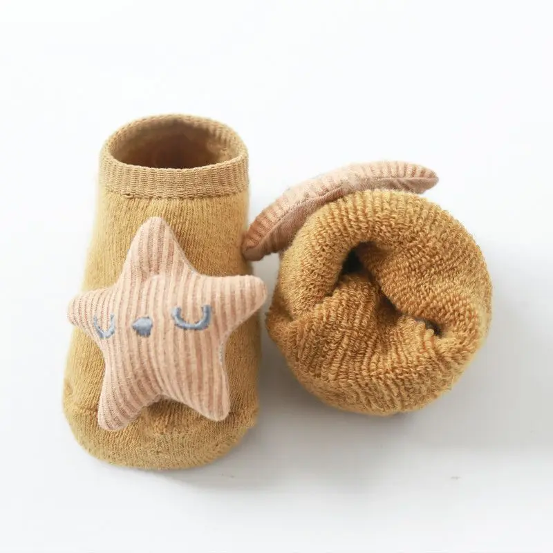 Милые новые детские носки, милые Нескользящие носки для малышей, махровые теплые толстые детские носки-башмачки, носки-тапочки для малышей, цвета хаки, FM