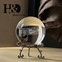 Metal Base H& D 60 мм 3D лазерная гравировка солнечная система шар стеклянный лечебный шар хрустальные миниатюры Сфера украшения дома аксессуары с подставкой - Цвет: Metal Base