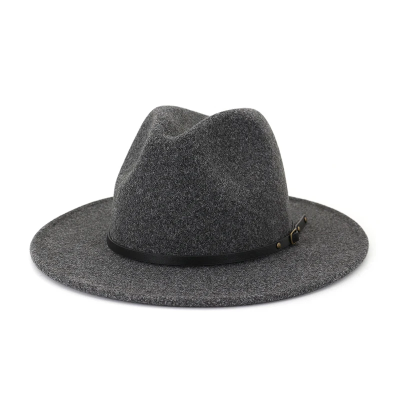 Dark Gray FS шерстяная фетровая шляпа, фетровая Кепка с широкими полями, дамская шляпа Trilby Chapeu Feminino с поясом для женщин и мужчин, джазовая церковная крестная шляпа, шляпы сомбреро - Цвет: Dark Gray