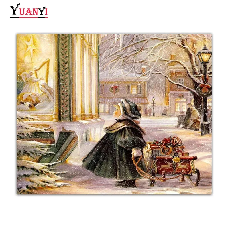 Полностью квадратная Алмазная мозаика Рождественский Снежный пейзаж для