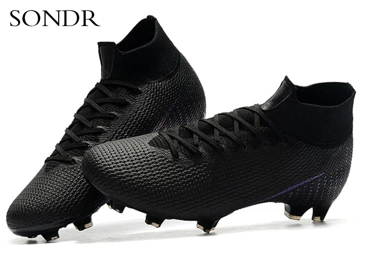 

FG Soccer Shoes Long Spikes High Top Ankle Football Boots Outdoor for Men Adults Kids Athletic Training Sock Cleats
