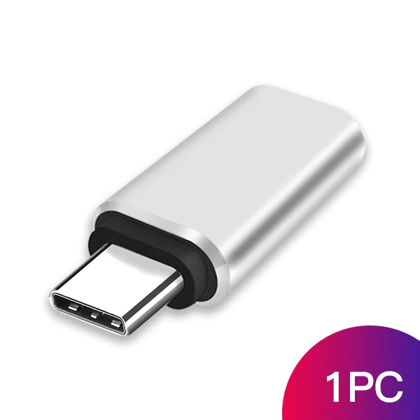 1PC Silver ACCEZZ 2 шт. Тип C адаптер Мужской до 8 Pin женский USB C быстрой зарядки Разъем синхронизации данных OTG конвертер для huawei P20 Pro Xiaomi - Цвет: 1PC Silver