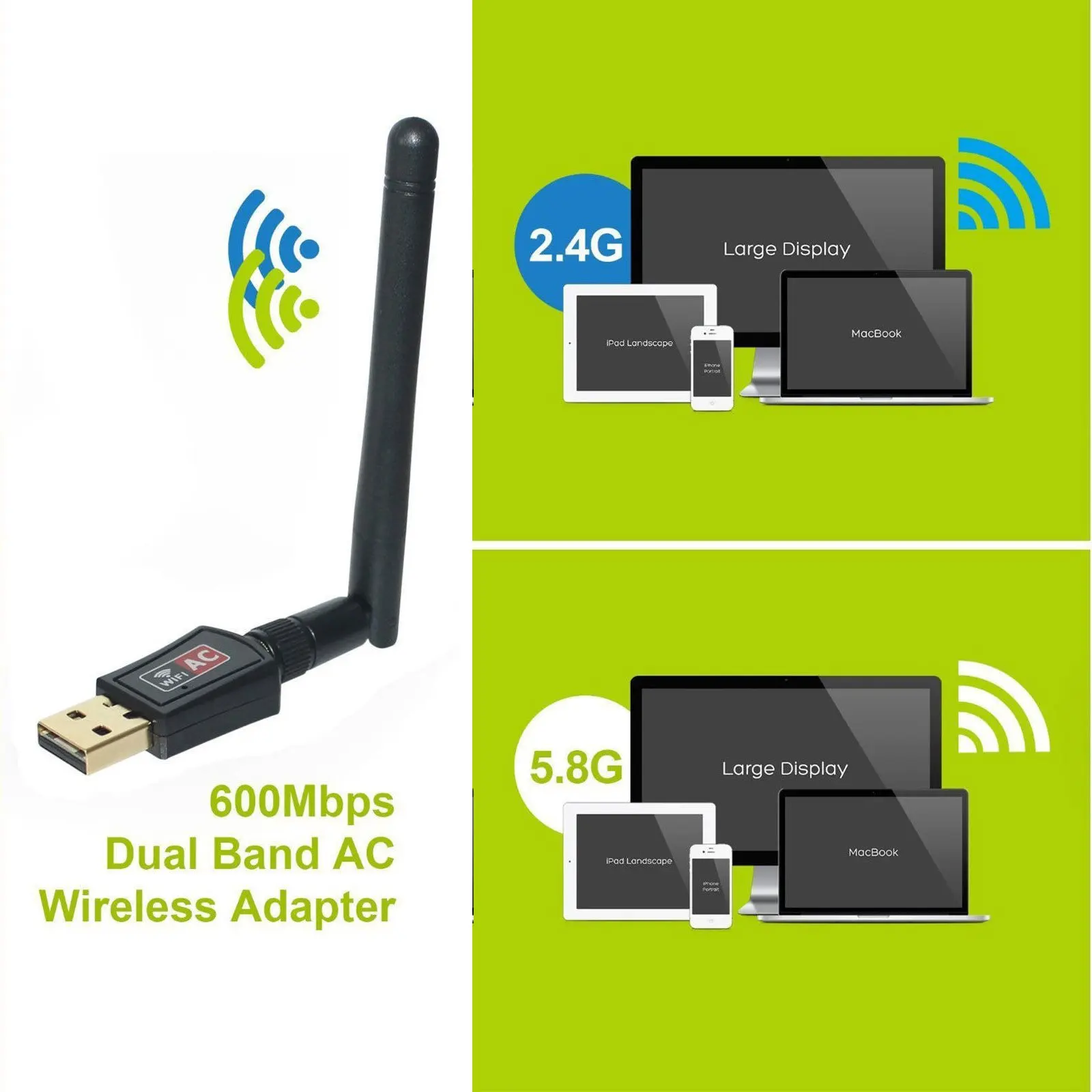 2,4G& 5G двухдиапазонный 600 Мбит/с USB WiFi ключ беспроводной LAN адаптер 802.11ac/a/b/g/n ноутбук беспроводная сетевая карта WiFi антенна
