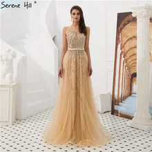 Роскошные вечерние платья с золотыми бриллиантами и бисером, сексуальные вечерние платья без рукавов трапециевидной формы Serene Хилл LA6577