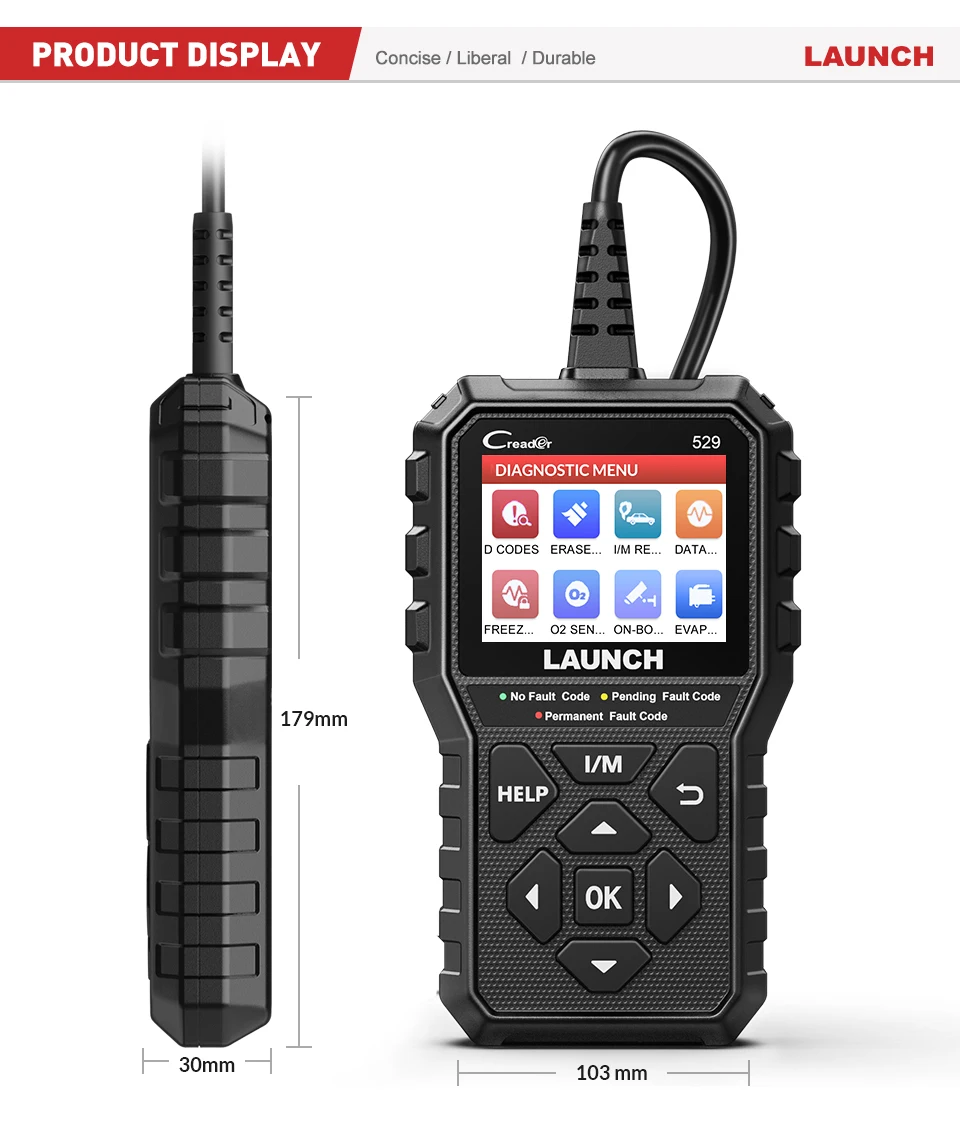 Launch-OBD2 스캐너, 자동차 진단 도구, OBDII 코드 리더, 오류 코드 읽기, OBD 스캔, DIY 코드 리더, cr529, 529 년 신제품
