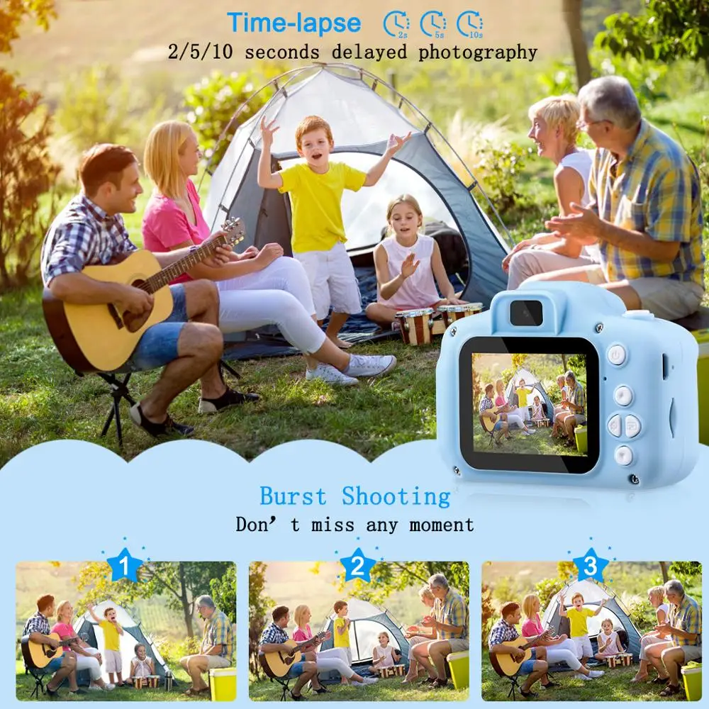 Online Kinder Kamera 1080P HD Mit 32G Karte 2,0 Zoll Farbe Bildschirm Dual Selfie Video Spiel Kinder Kamera Spielzeug geschenke für Kinder