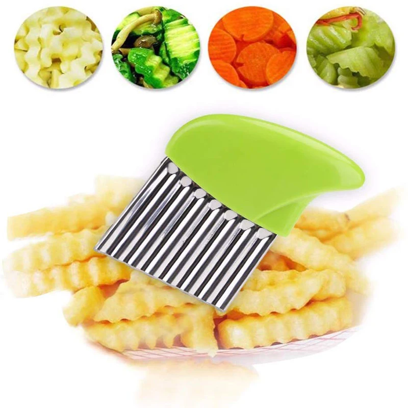 French Fry Slicer Cutting Tool Potato Chips Cutter Fruit Vegetable Wavy Chopper Knife Stainless Steel Kitchen Carrot Shredders