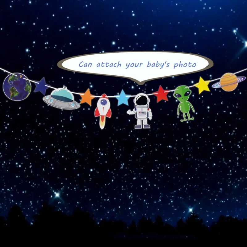 

1 set New Boy Birthday Party Banner Space Shipping Star Rocket Robert Theme Party Garland Hunging Flags Home Room Decor Supply
