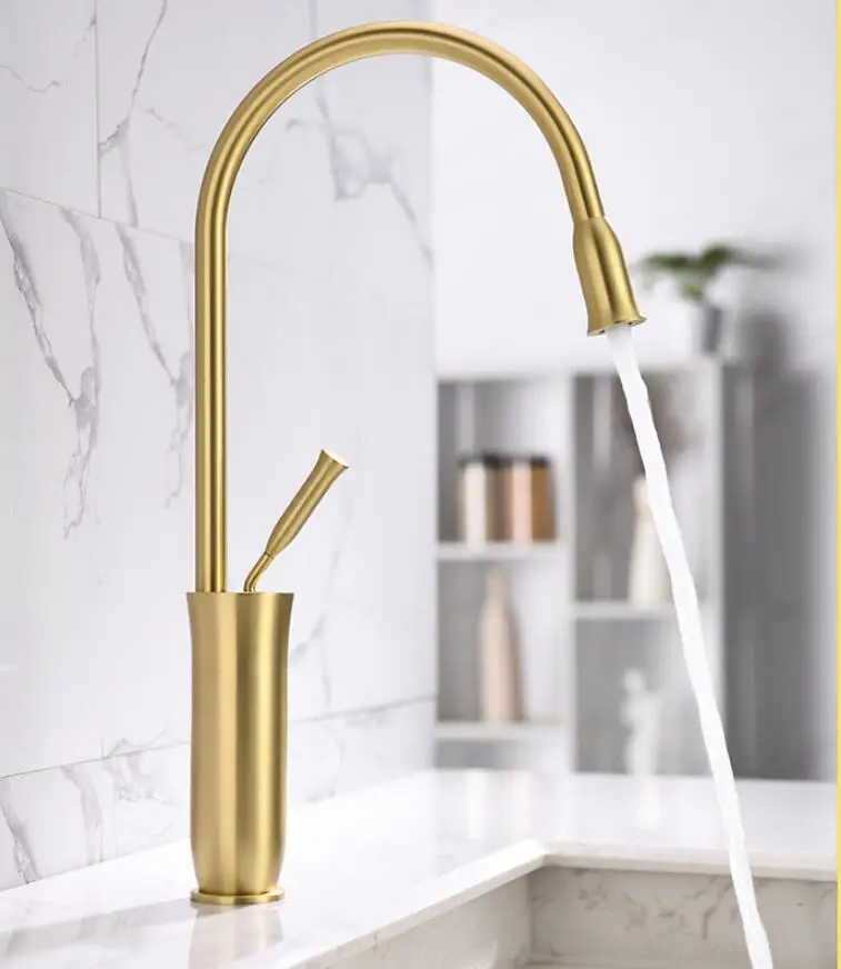 Vidric New Arrival Brush gold/Black Bathroom Basin Faucet Single Handle Mixer Tap Deck Mounted Hot And Cold Tap Sink Faucet