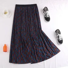 Женские ретро юбки, подходящие по цвету полосатые плиссированные тонкие юбки, высокая уличная стильная женская плиссированная юбка до середины икры в стиле ампир