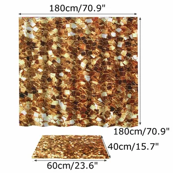 

New Golden Glitter Shower Curtain Set with hooks Bathroom mat Waterproof Shower Printing Curtains for bathroom shower Anti Moist