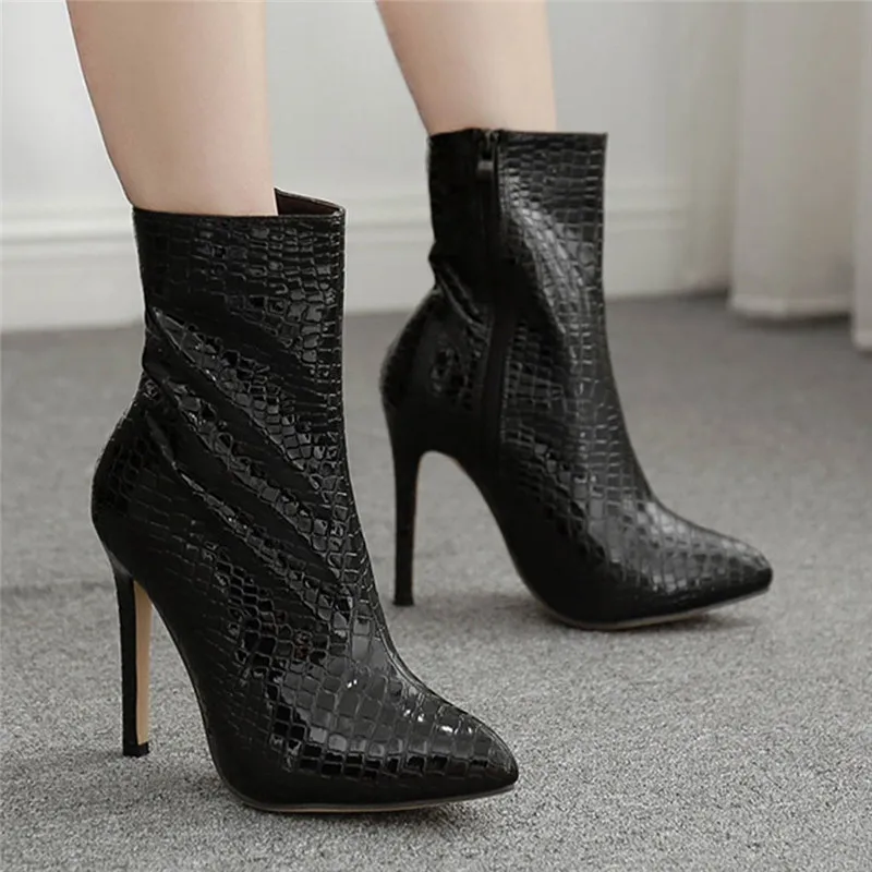 Boots Women Serpentine Sexy Stiletto Heel Boots Pointed Shoes Ankle Shoes Plus Size Winter Boots Women Botas Mujer Dropship L30