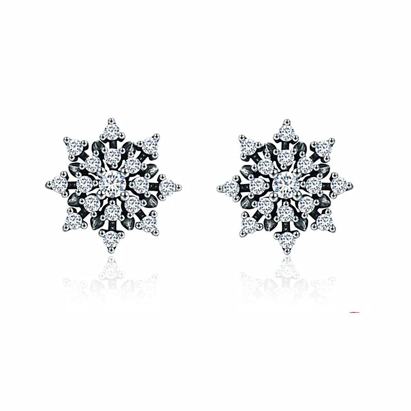 

2019 High Quality 100% 925 Sterling Silver Romantic Snowflake Luminous CZ Stud Earrings for Women Fine Silver Jewelry SCE346