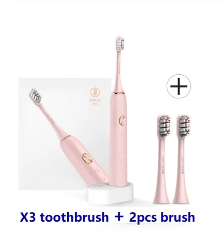 pink with 2 heads Xiaomi Soocas X3 sonic Автоматическая электрическая звуковая ультра звуковая зубная щетка Xiaomi Bluetooth USB перезаряжаемая электрическая зубная щетка - Цвет: pink with 2 heads
