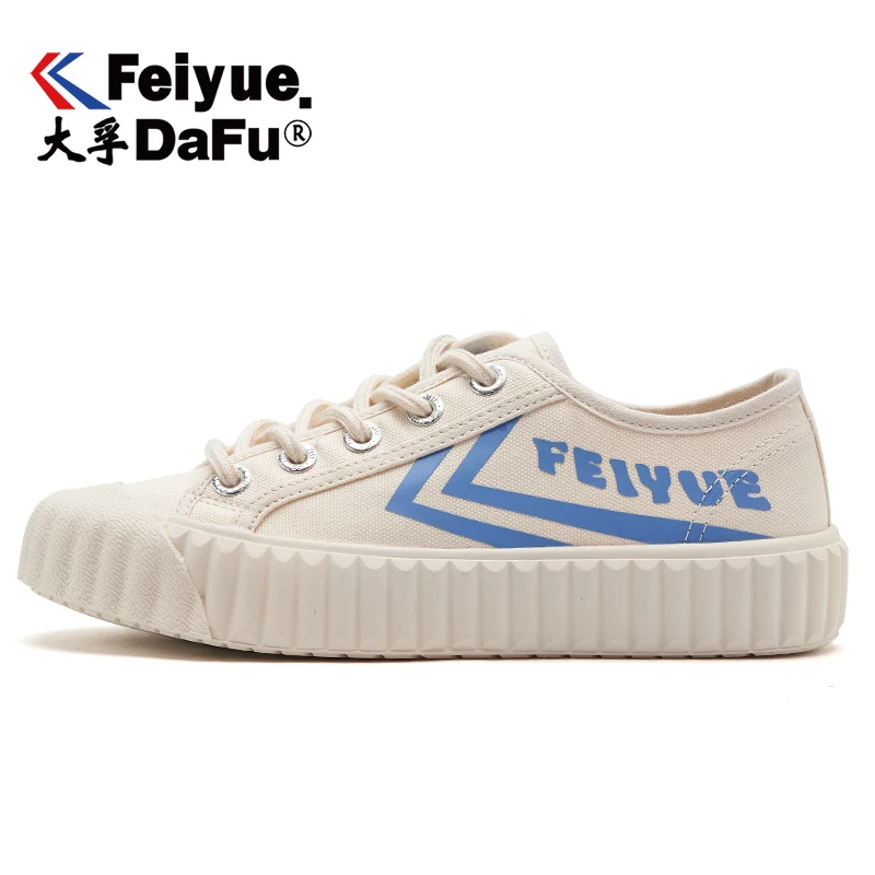 Feiyue/обувь из парусины вулканизованные; коллекция 8332 года; повседневная мужская и женская обувь; дышащие кроссовки на плоской подошве; эластичная стелька; нескользящие модные кроссовки - Цвет: Beige(Blue Logo)