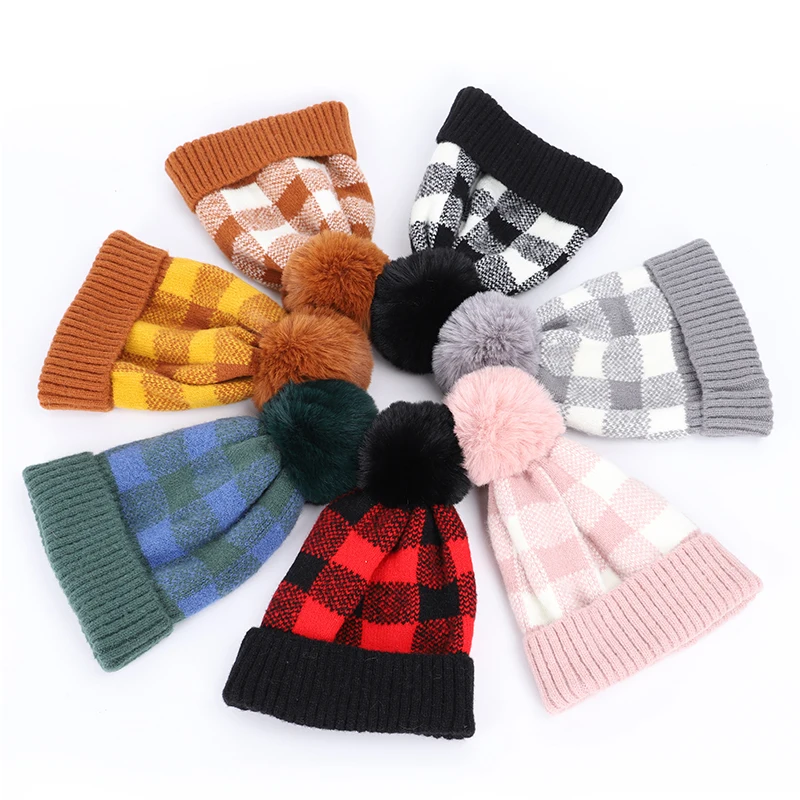 Thicken Winter ladies plush ball hat wool knit thick warm lining beanie hat ladies fashion mistakes ski cap