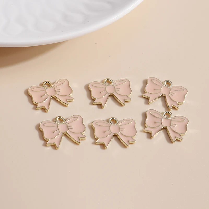 10 Stück 16*13 Emaille rosa Schleife Charms für Schmuck handgemachte DIY süße Mädchen Charms Anhänger Halsketten Ohrringe Zubehör – Detail 12