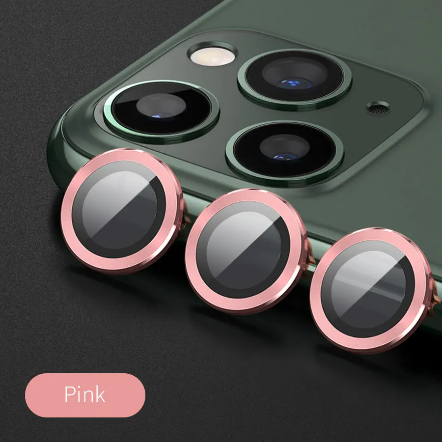 3D полное покрытие объектива камеры защитный чехол для экрана IPhone 11 Pro Max камера защитное закаленное стекло+ защитное металлическое кольцо - Цвет: Pink