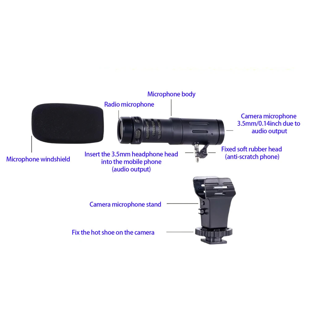 MIC-06 Camera Microphone 3.5mm/0.14inch Video Microphone Interview Microphone Efficient Portable Microphone Set for Meeting