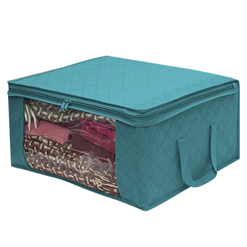 1 шт. нетканое Одеяло сумка для одежды тканевая коробка для хранения с ручками Складная влагостойкая герметичная коробка для хранения прозрачный Органайзер - Цвет: A-Blue 49x36x21cm