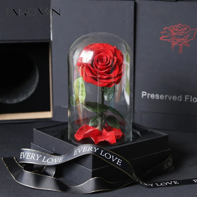 

JAROWN Eternal Flower Glass Cover Gift Box Set Valentine's Day Gift Flamingo DIY Flower Arrangement Gift Wedding Home Decoration