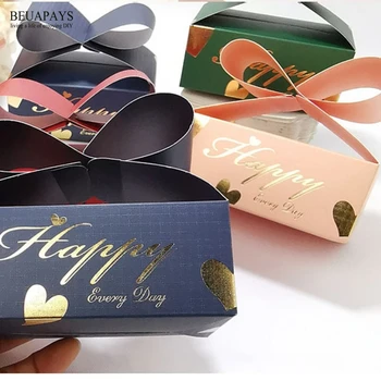 

100pcs candy box happy every day gift box baby shower birthday gift wedding decoration for home DIY rectangle Folded 6x10x4cm