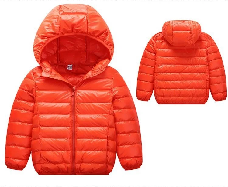 Новая детская легкая теплая куртка-пуховик на раннюю зиму Детская куртка на утином пуху с капюшоном для мальчиков и девочек