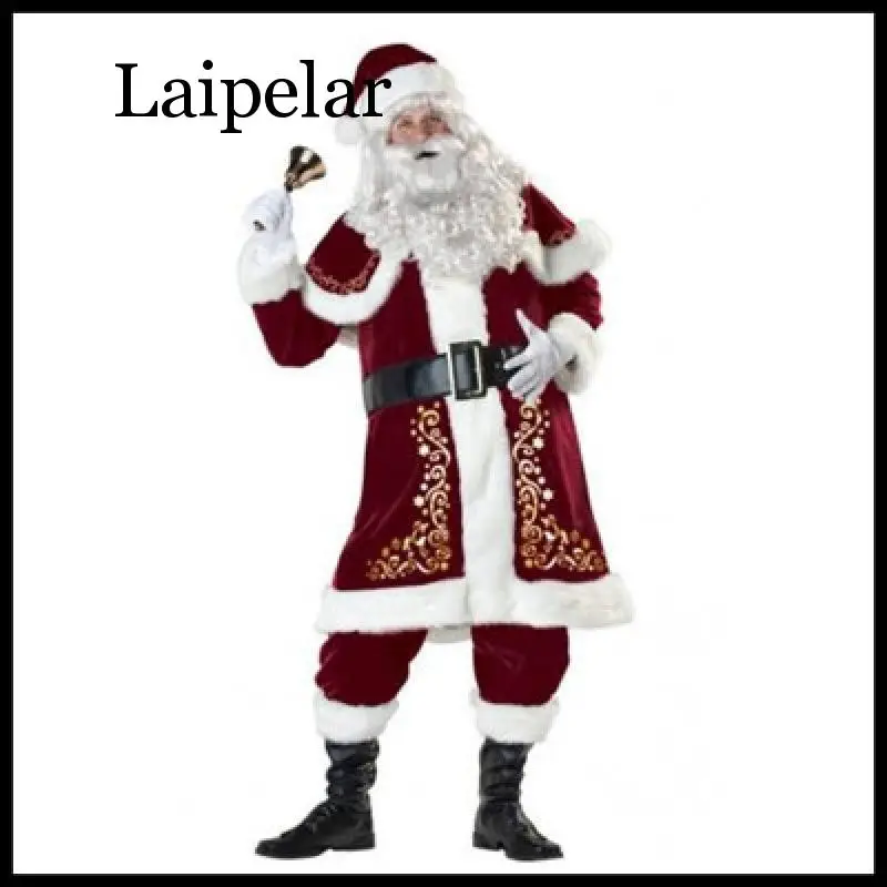 M-6XL, Рождественский костюм Санта-Клауса, маскарадный костюм Санта-Клауса, нарядное рождественское платье для мужчин, 7 шт./лот, костюм для взрослых