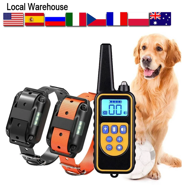 2 X ошейника для entrenamiento eléctrico para perros con Control remoto recargable a prueba de agua 800m pantalla LCD