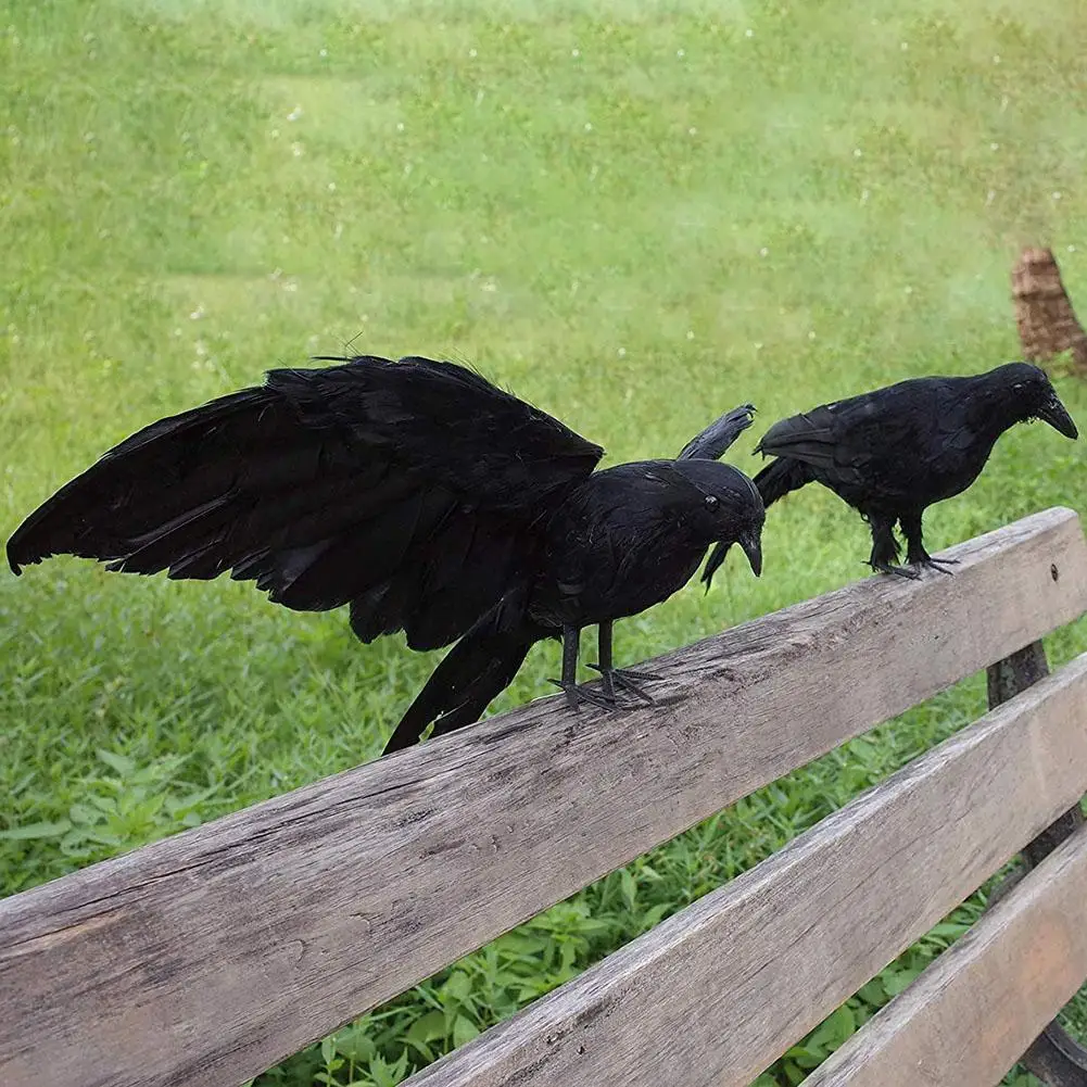 

Halloween Artificial Feathered Crows Raven Model Party Props Garden Yard Decor