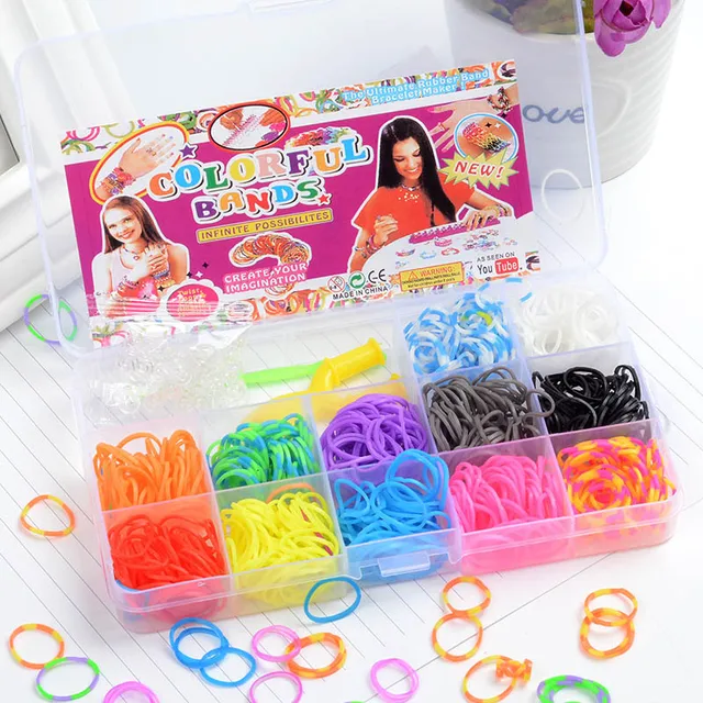 600Pcs 15 Grids Elastic Rubber Bands DIY Tool Set Colorful Weave Machine Bracelet Handicraft Kit Girl Gift Kids Toy for Children 4