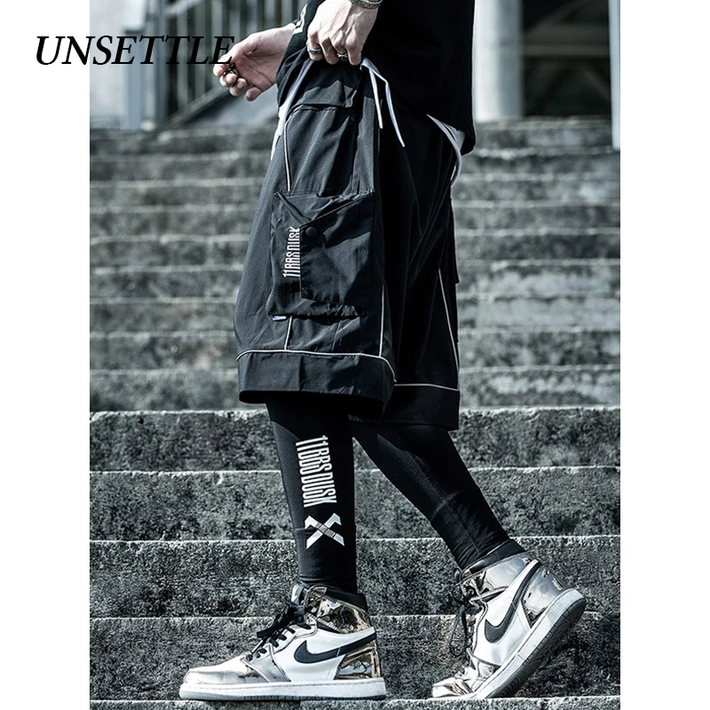 

UNSETTLE Men Hip Hop Short Joggers Streetwear Harajuku Cargo Shorts Pockets Summer Tatical Military Short Reflective Sweatpants